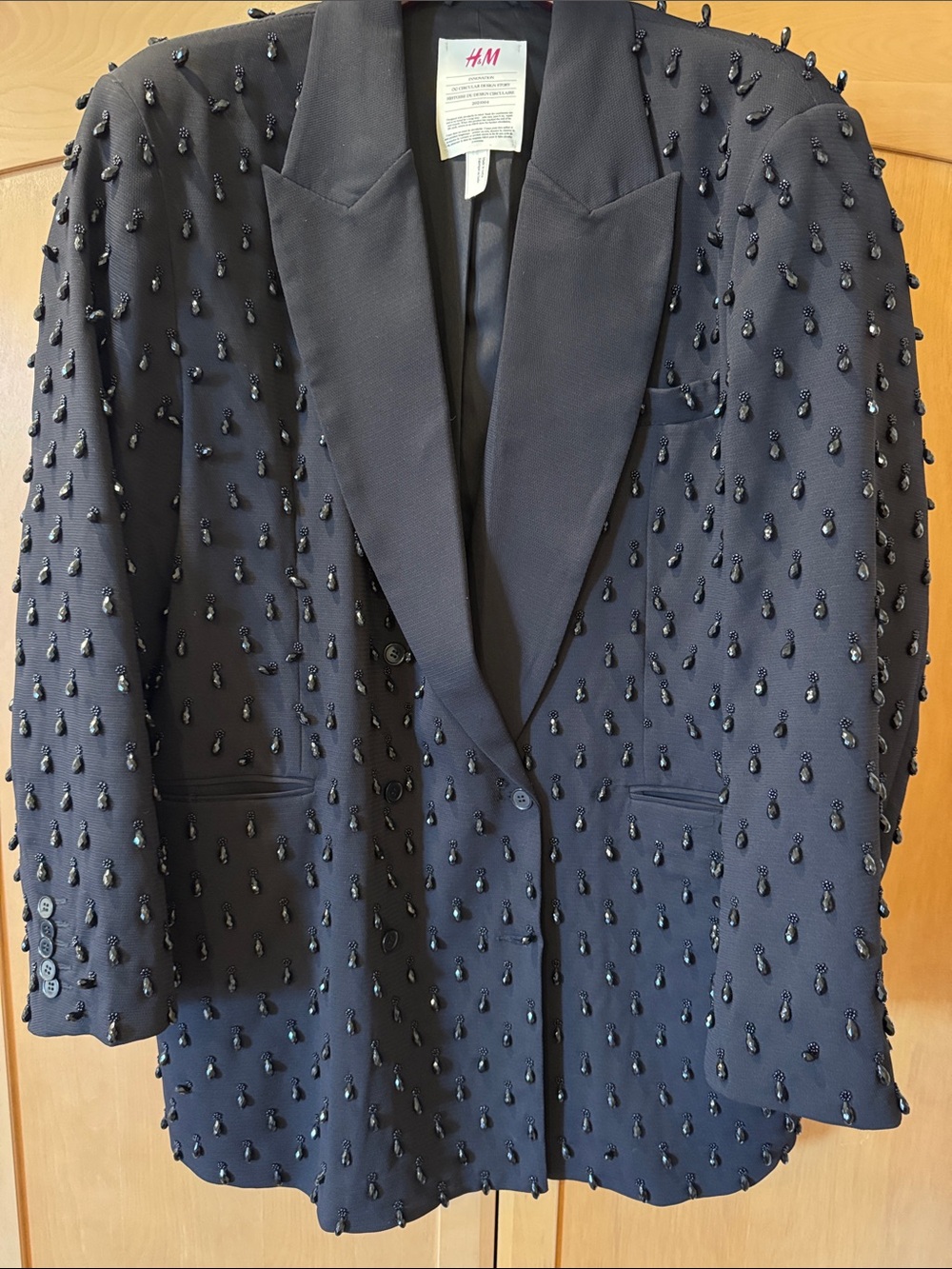 H&M special Edition Black Beaded oversized Embellished Blazer Jacket